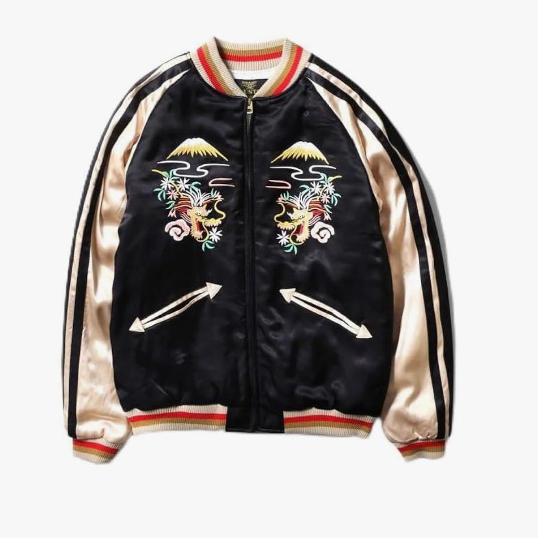 美品『HOUSTON』 スカジャン　龍　虎　富士山　日本地図　刺繍　XL