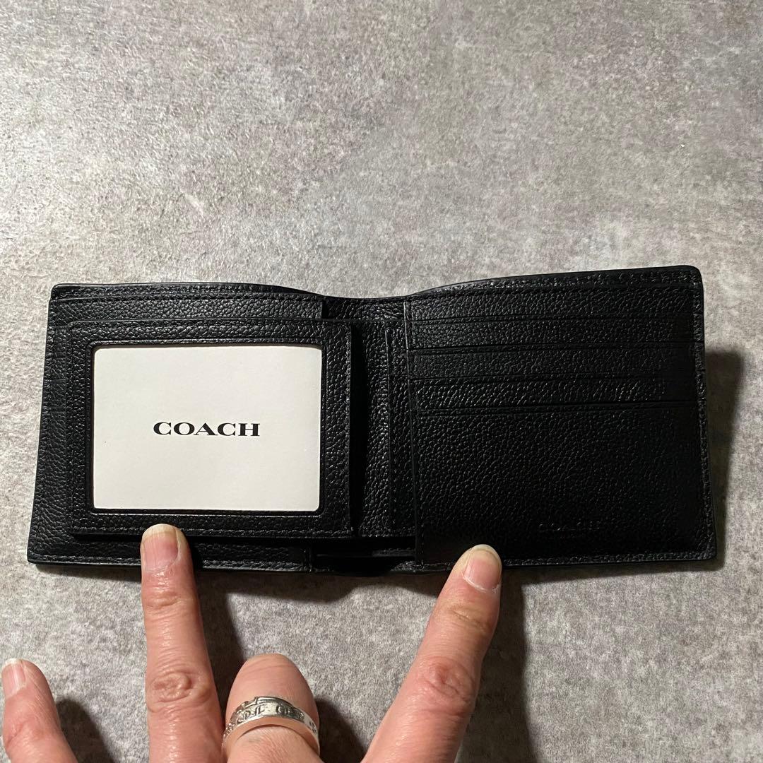 極美品 Coach コーチ レザー 二つ折り財布 パスケース付 ブラック 黒