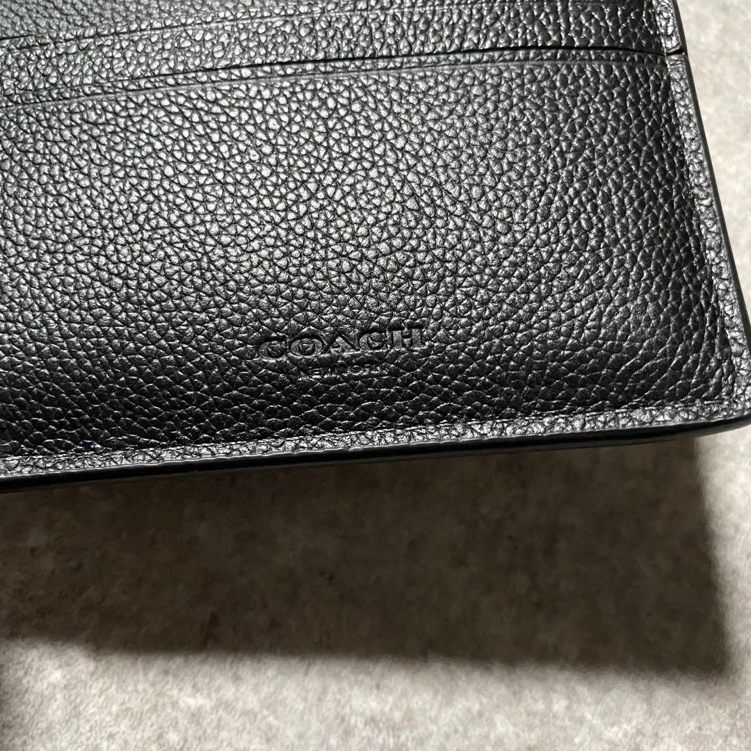 極美品 Coach コーチ レザー 二つ折り財布 パスケース付 ブラック 黒
