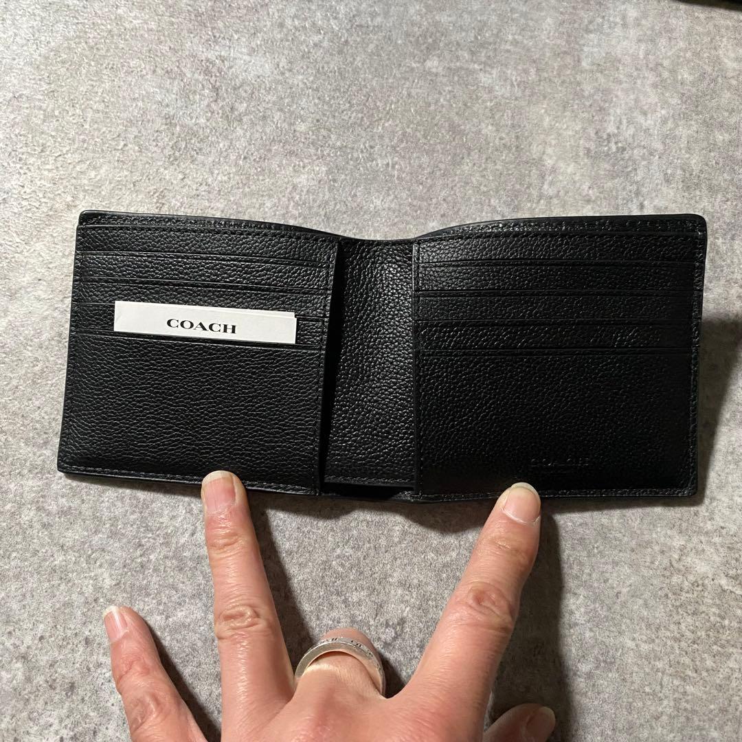 極美品 Coach コーチ レザー 二つ折り財布 パスケース付 ブラック 黒
