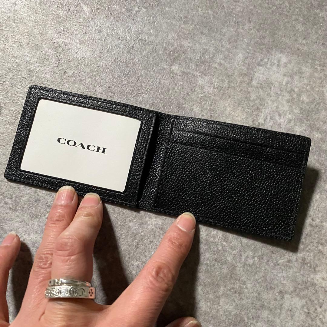 極美品 Coach コーチ レザー 二つ折り財布 パスケース付 ブラック 黒