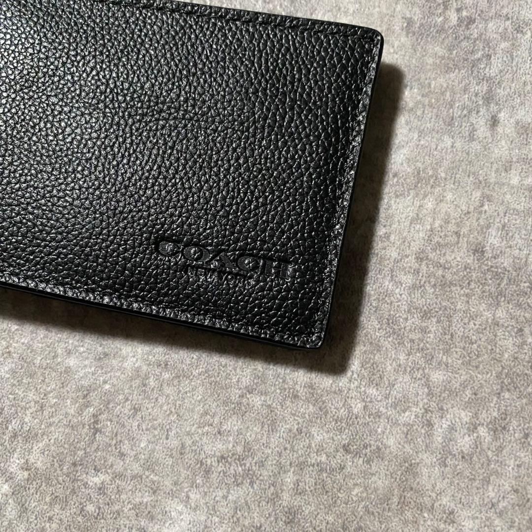 極美品 Coach コーチ レザー 二つ折り財布 パスケース付 ブラック 黒