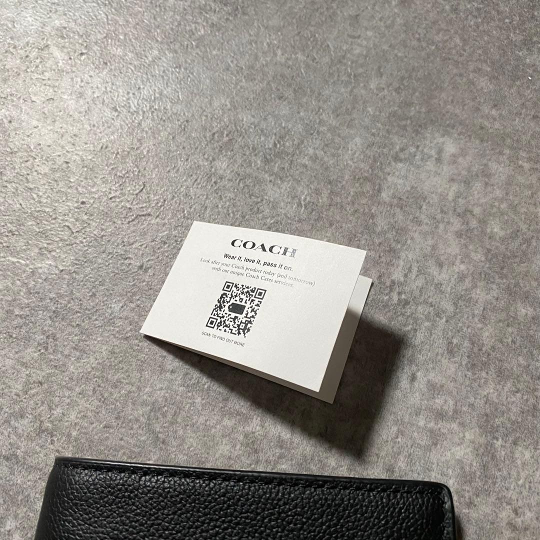 極美品 Coach コーチ レザー 二つ折り財布 パスケース付 ブラック 黒