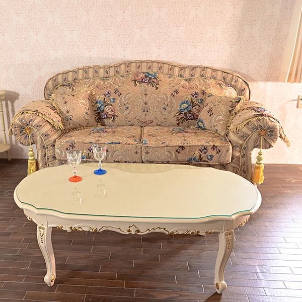 激安！　131cm センターテーブル 新品　アイボリー 金箔 白家具　天板保護
