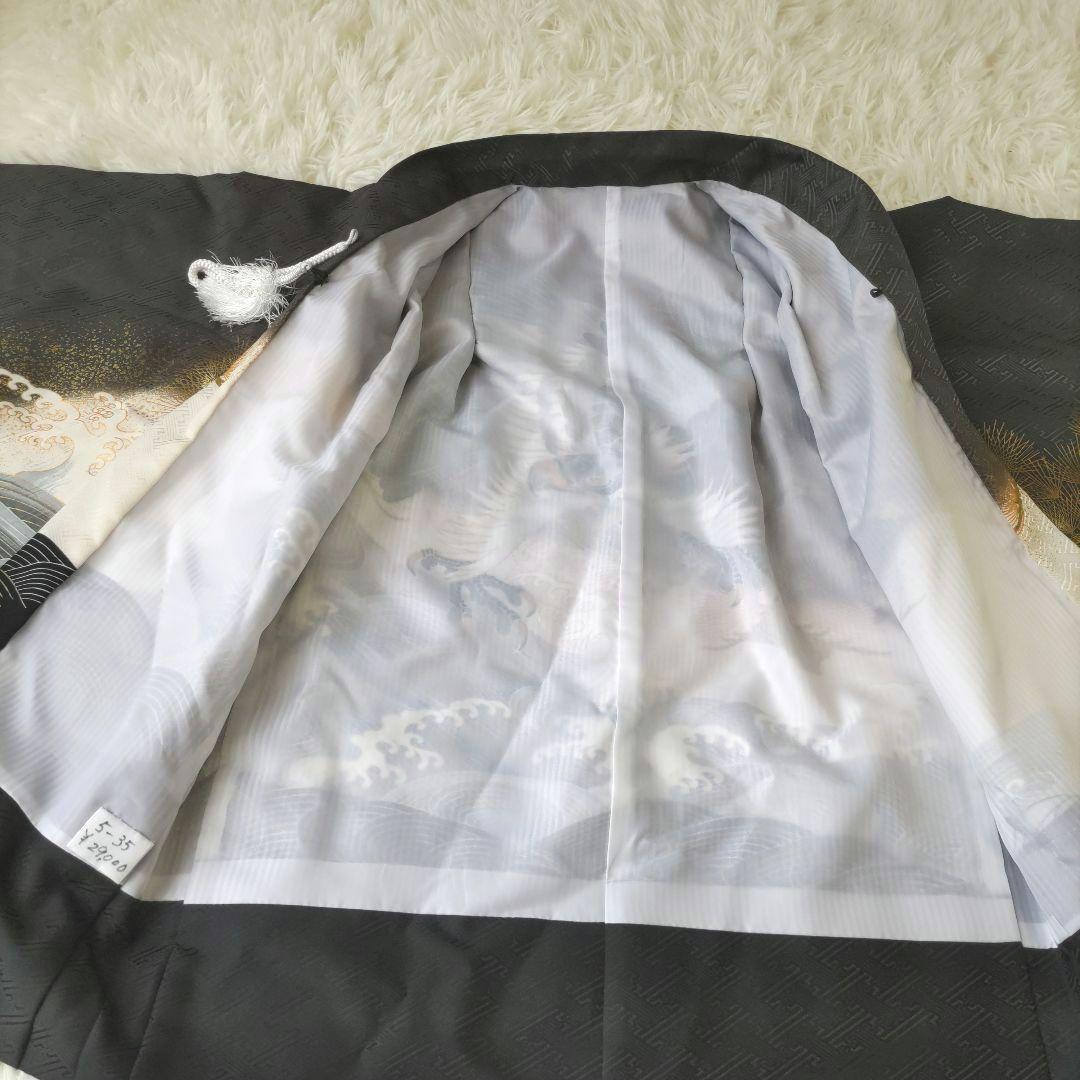 七五三 男の子 羽織 袴 肌襦袢 黒着物 金襴 帯 懐剣 白足袋 鷹 波 5歳