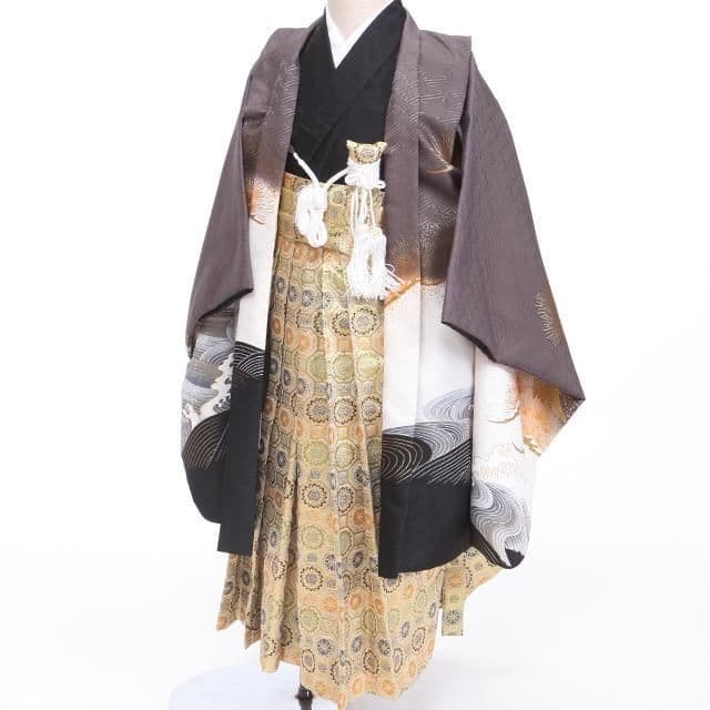 七五三 男の子 羽織 袴 肌襦袢 黒着物 金襴 帯 懐剣 白足袋 鷹 波 5歳