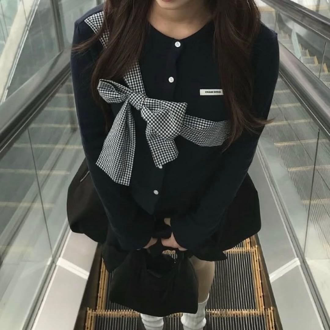 CRANK Ribbon Tide Knit Cardigan ネイビー