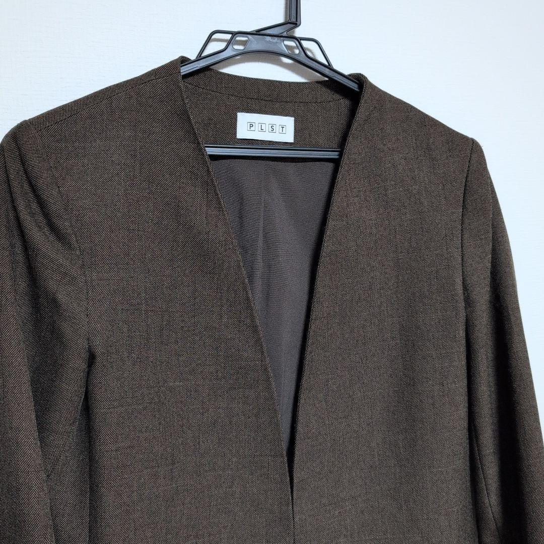 PLST プラステ　シャークスキン ノーカラーセットアップ　ブラウン　S