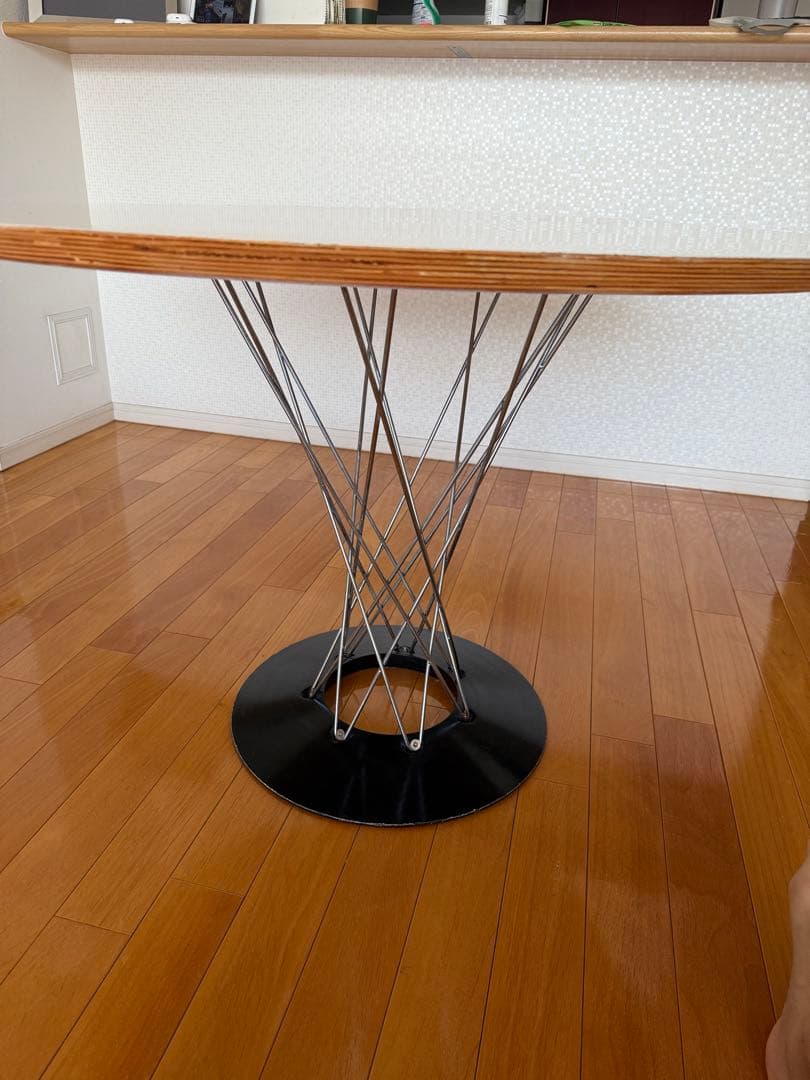 円形ダイニングテーブル 木製天板 スチール脚