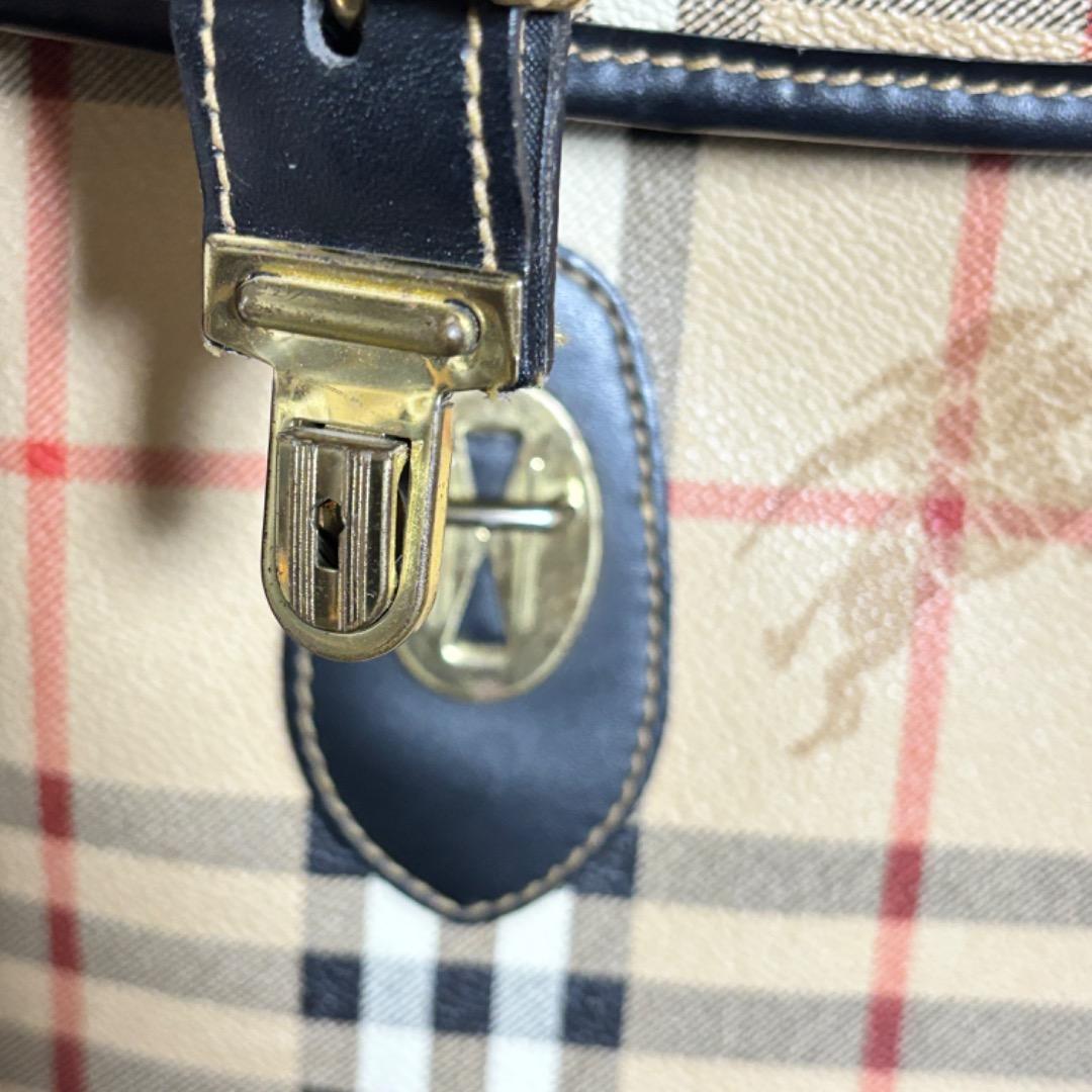 美品【バーバリー】大きい ノバチェック ボストンバッグ 本革 PVC 旅行に