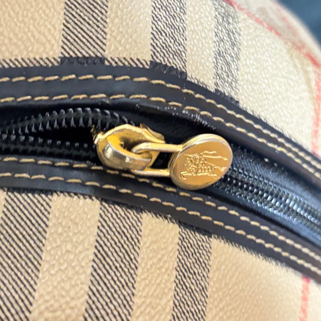 美品【バーバリー】大きい ノバチェック ボストンバッグ 本革 PVC 旅行に