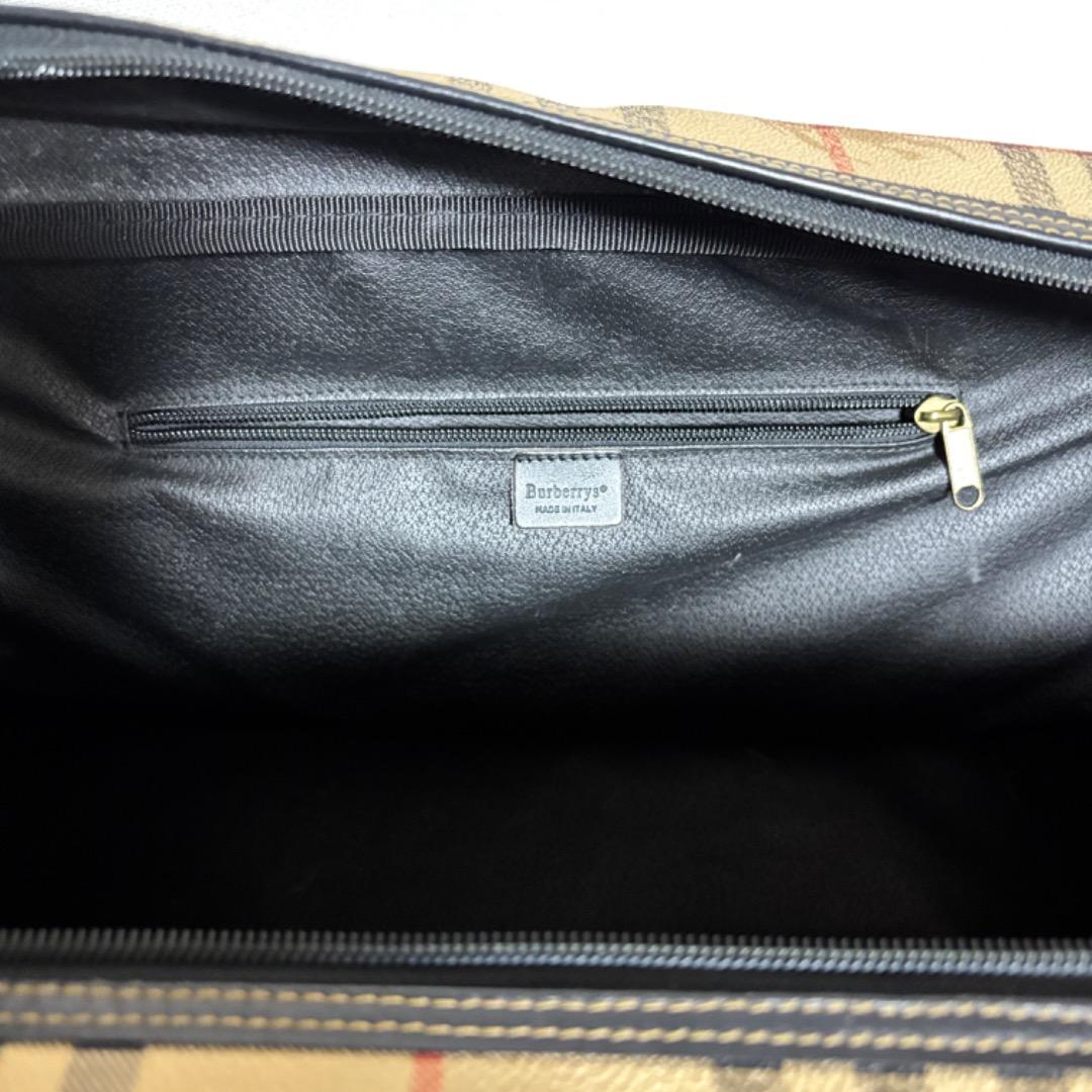 美品【バーバリー】大きい ノバチェック ボストンバッグ 本革 PVC 旅行に