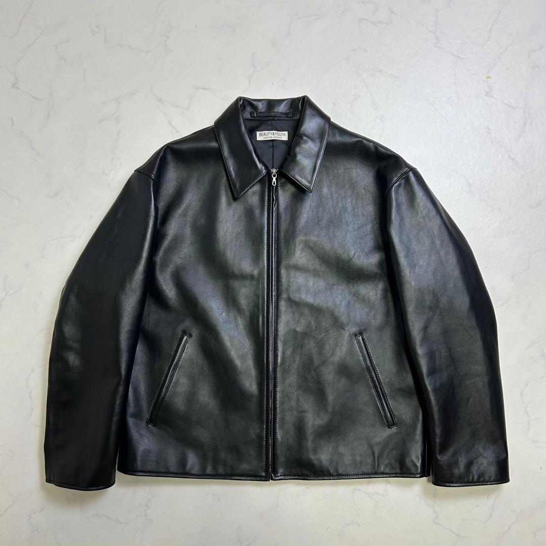 【美品】25AW ユナイテッドアローズ シープレザー ジップ ブルゾン 黒 XL