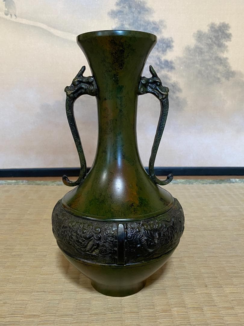 青銅製　壺　吉秀作　大正十三年