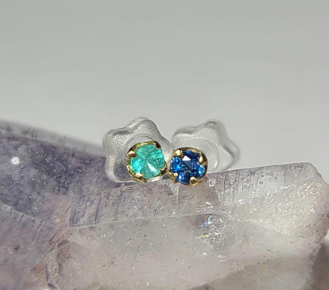 美しいネオンブルーの共演★バターリャパライバトルマリンアウイナイトピアス18金★