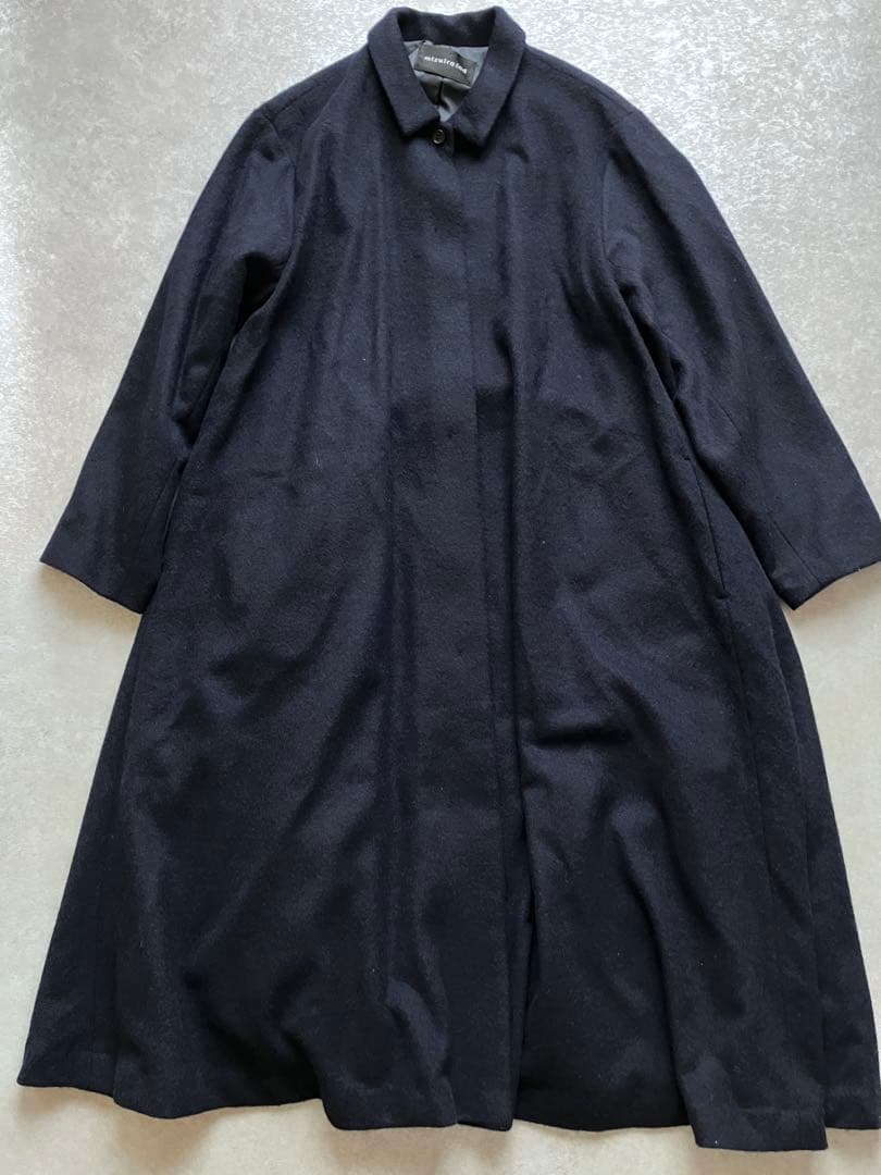 ミズイロインド ステンカラーコート Aライン フレア ロングコート ネイビー