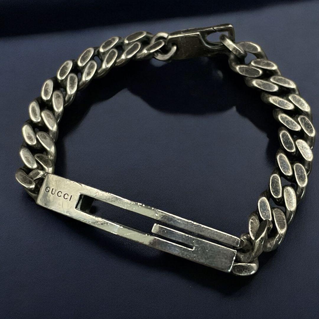 オールド　グッチ　ブレスレット Gロゴ 喜平チェーン シルバー　17 y2k