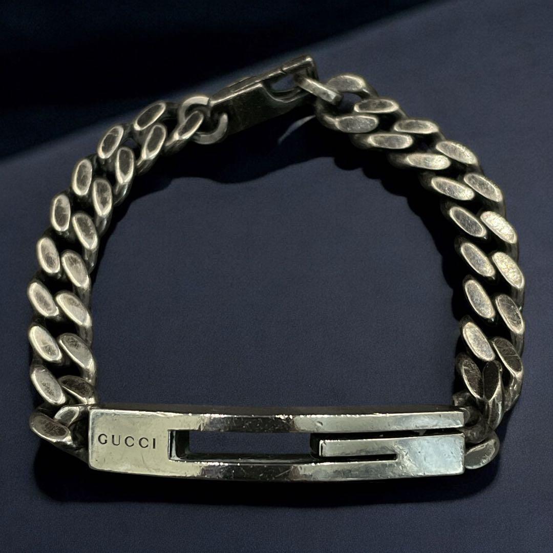 オールド　グッチ　ブレスレット Gロゴ 喜平チェーン シルバー　17 y2k