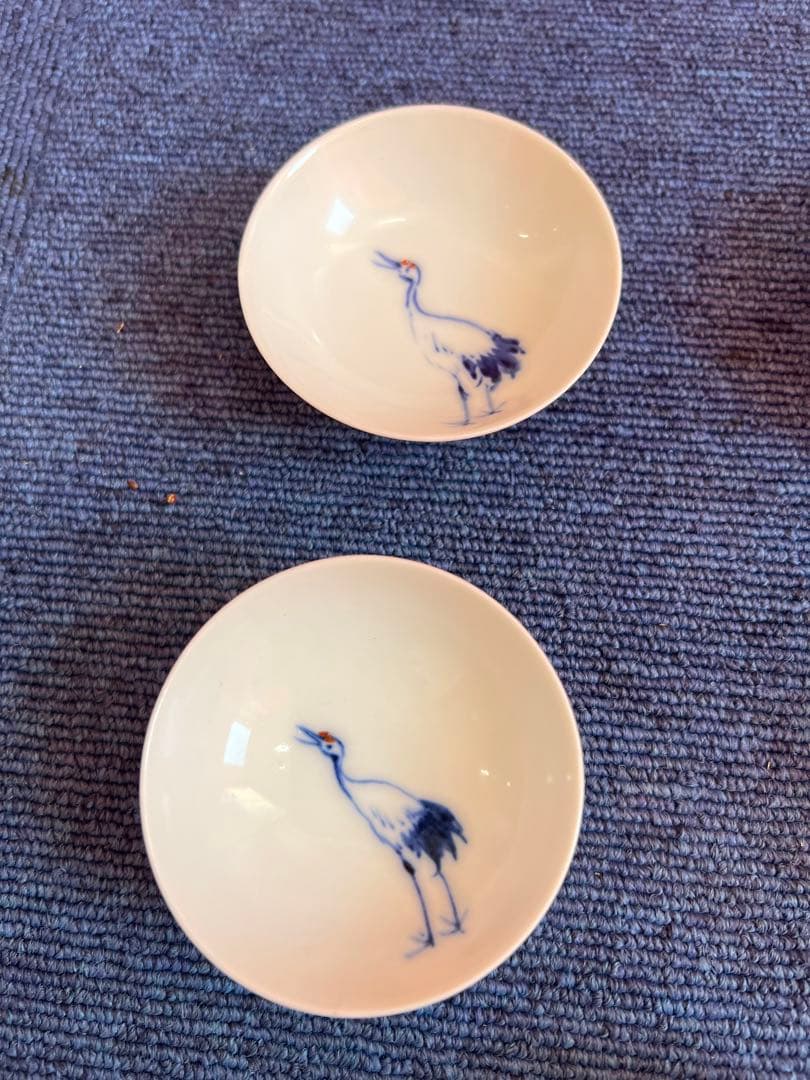 981 深川製磁　鶴　猪口　5客　未使用