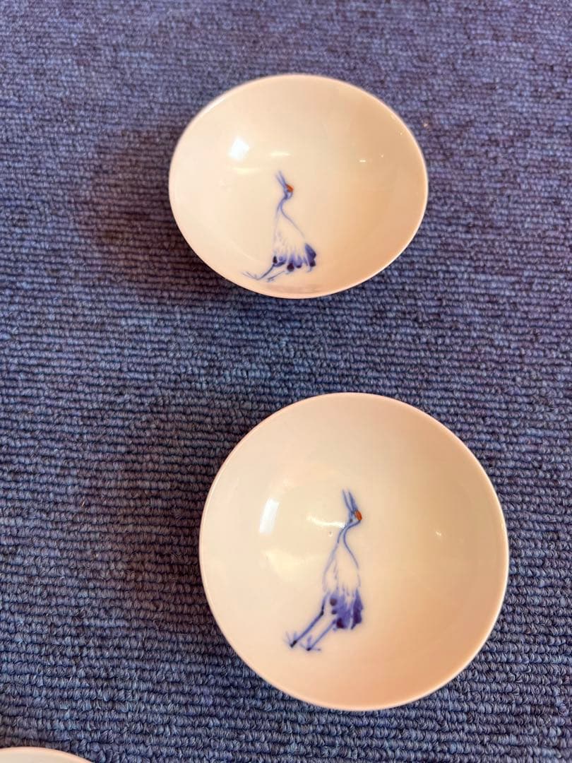 981 深川製磁　鶴　猪口　5客　未使用