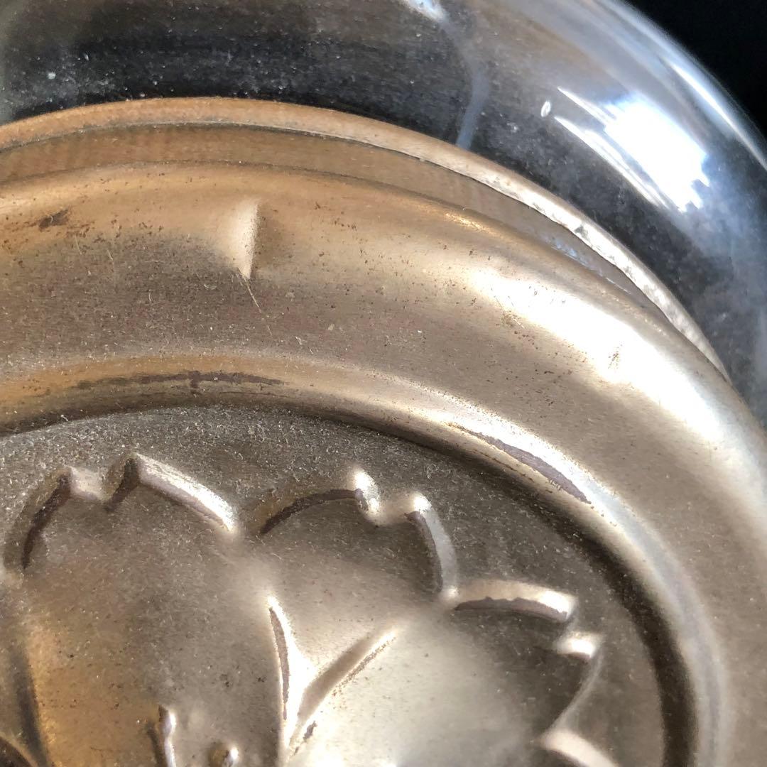 アンティーク　蓋付きガラス瓶　アルミ桜花蓋　戦前戦後　インテリア　小物入れ