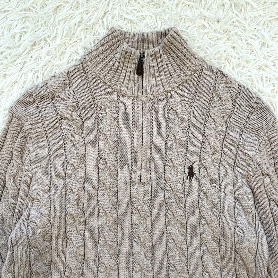ラルフローレン 現行QRタグ ケーブル ハーフジップニット XS モカベージュ