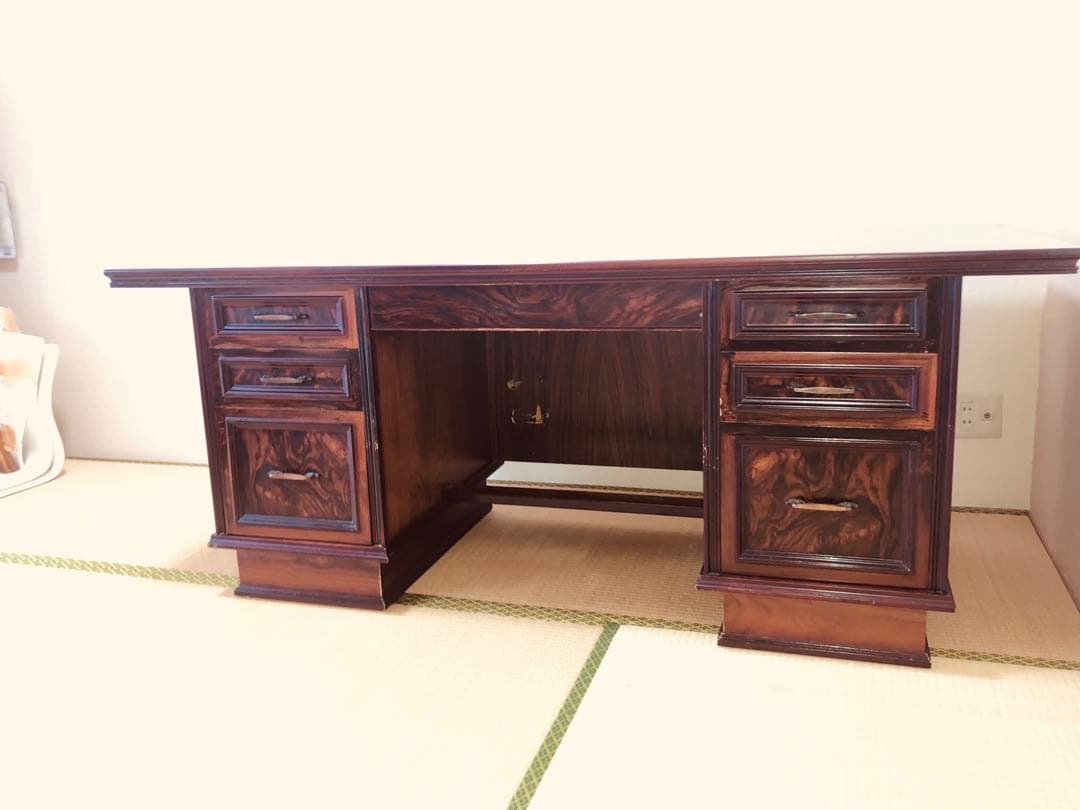 特大サイズ アンティーク書斎机 本体のみの組み立て 強化ガラス付き！