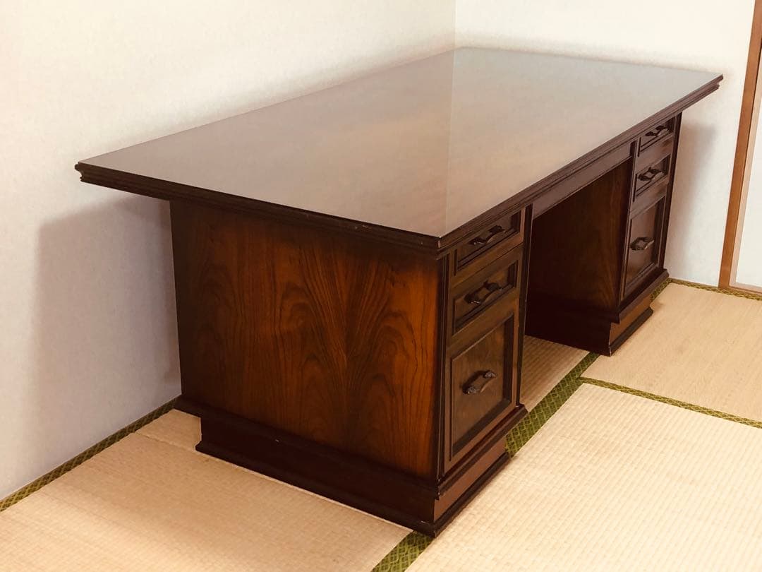 特大サイズ アンティーク書斎机 本体のみの組み立て 強化ガラス付き！