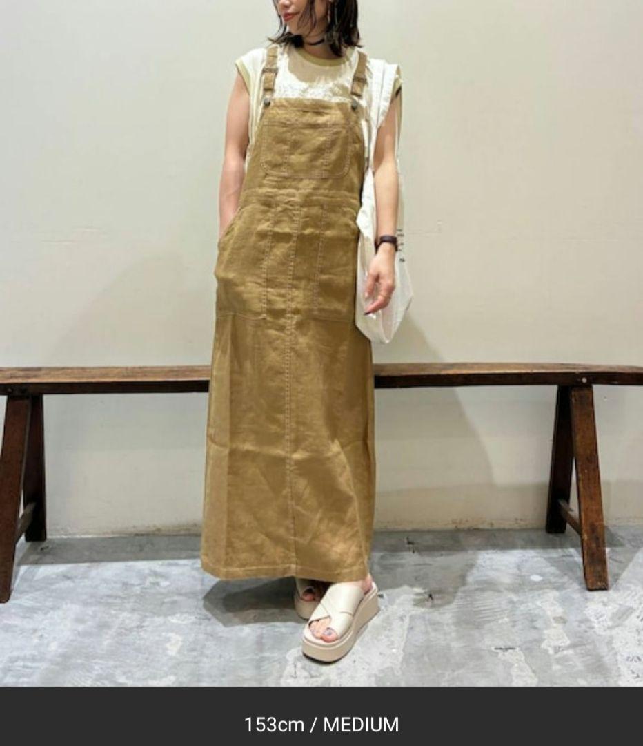 新品タグ付き☆ニコアンド FINEリネンステッチジャンパースカートMキャメル