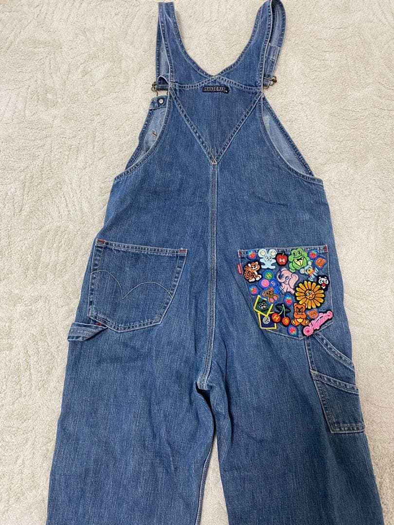 希少　ヒステリックグラマー　キャラ刺繍ワッペンオーバーオール　デニムサロペット
