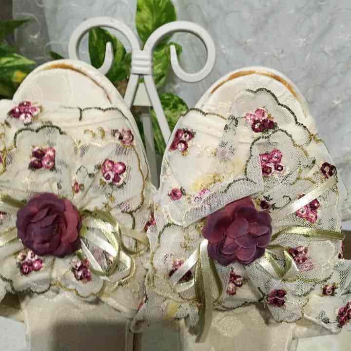 ★薔薇レーススリッパ★薔薇雑貨★レース雑貨★レース小物