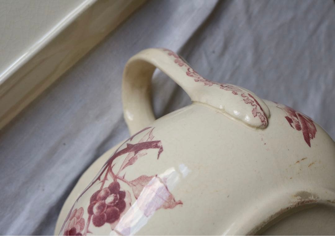 水差し　ピッチャー　ソープディッシュ　セット　小鳥　フランス　アンティーク　赤