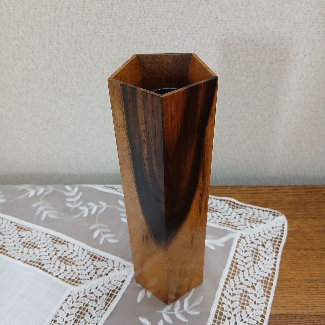 黒柿 五角形 壁掛け花器 花入れ 一輪挿し 中筒付き レトロ フラワーベース