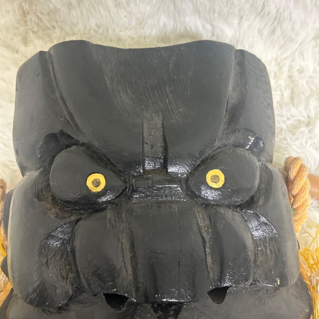 【美品】釜神様　神面　お面　木彫り　大サイズ　能面　工芸　古民家　壁掛け　守り神