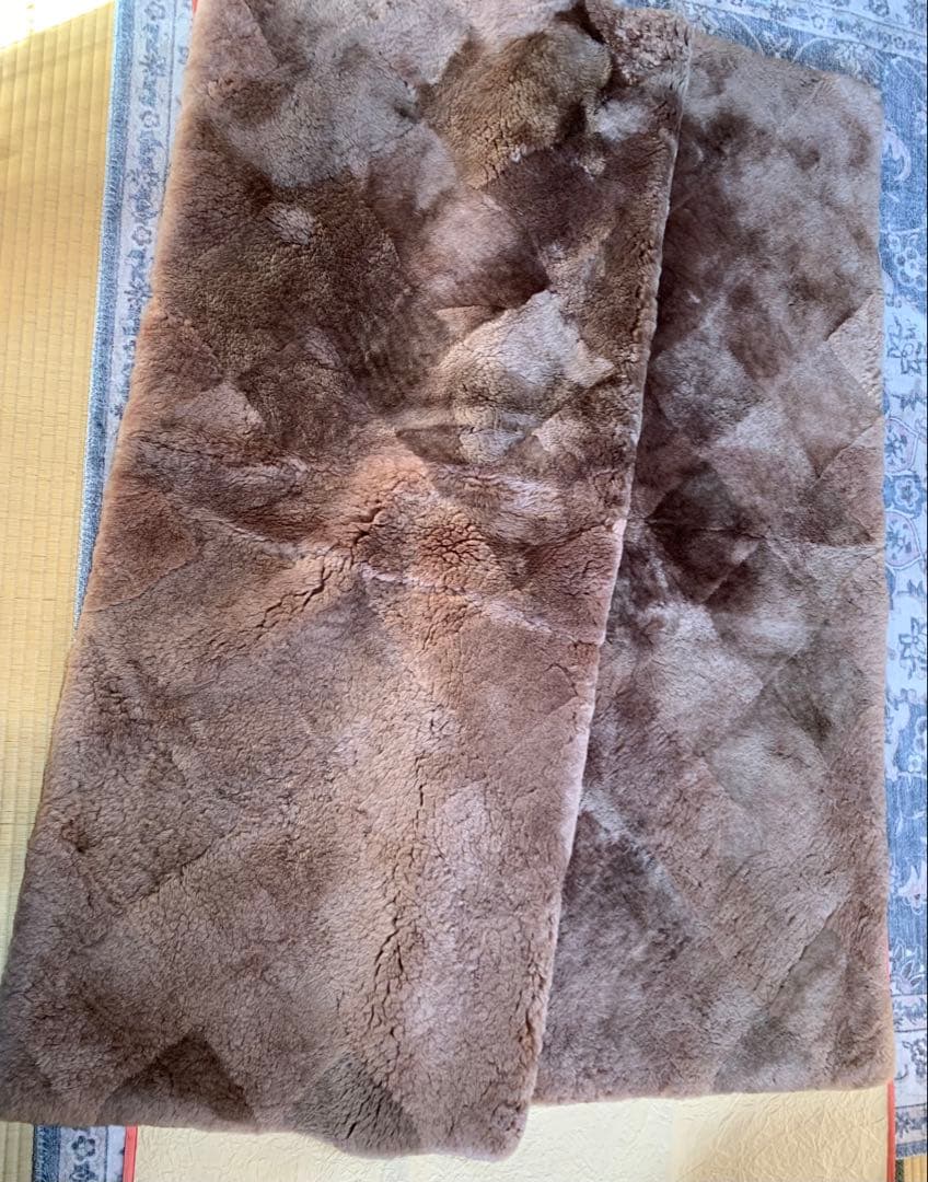 未使用ロフテー上質リアルムートンカーペットラグ茶系オーストラリア産