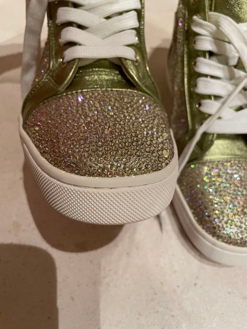 クリスチャンルブタン 38 メタリックスパンコール ハイカットスニーカー