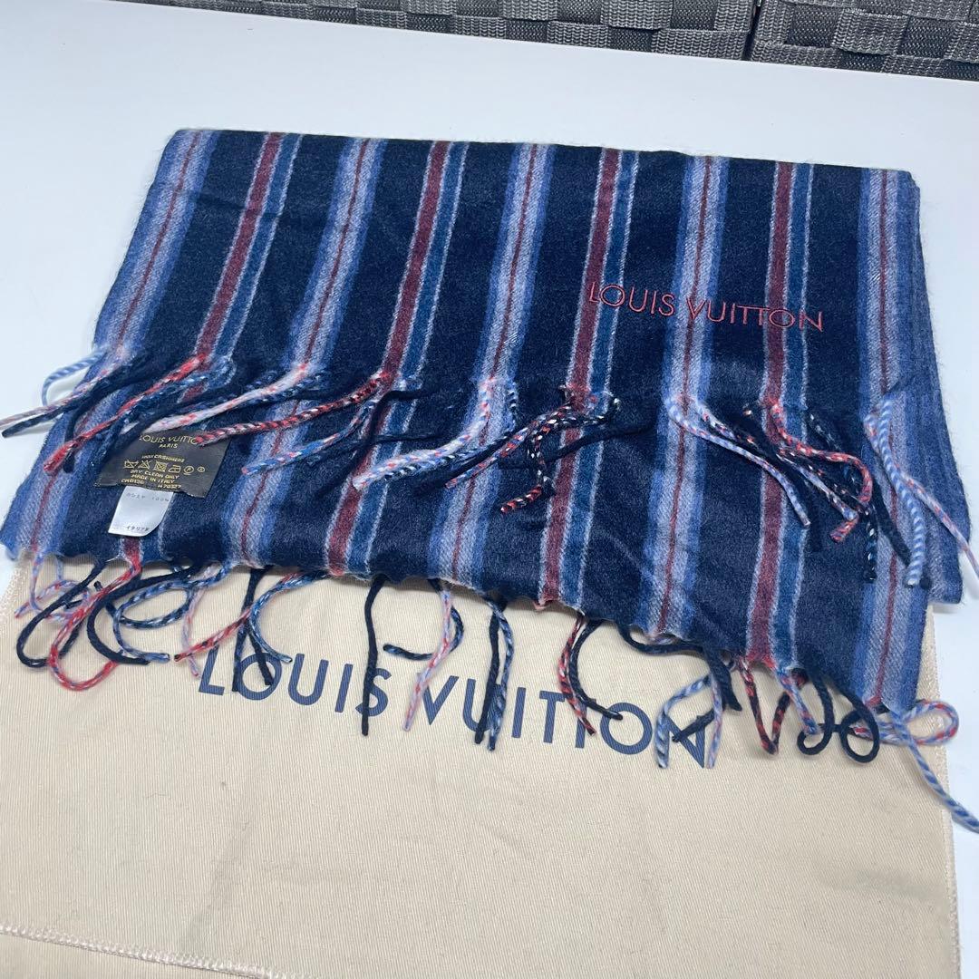 ど*て様 美品　LOUIS VUITTON カシミヤマフラー ストライプ