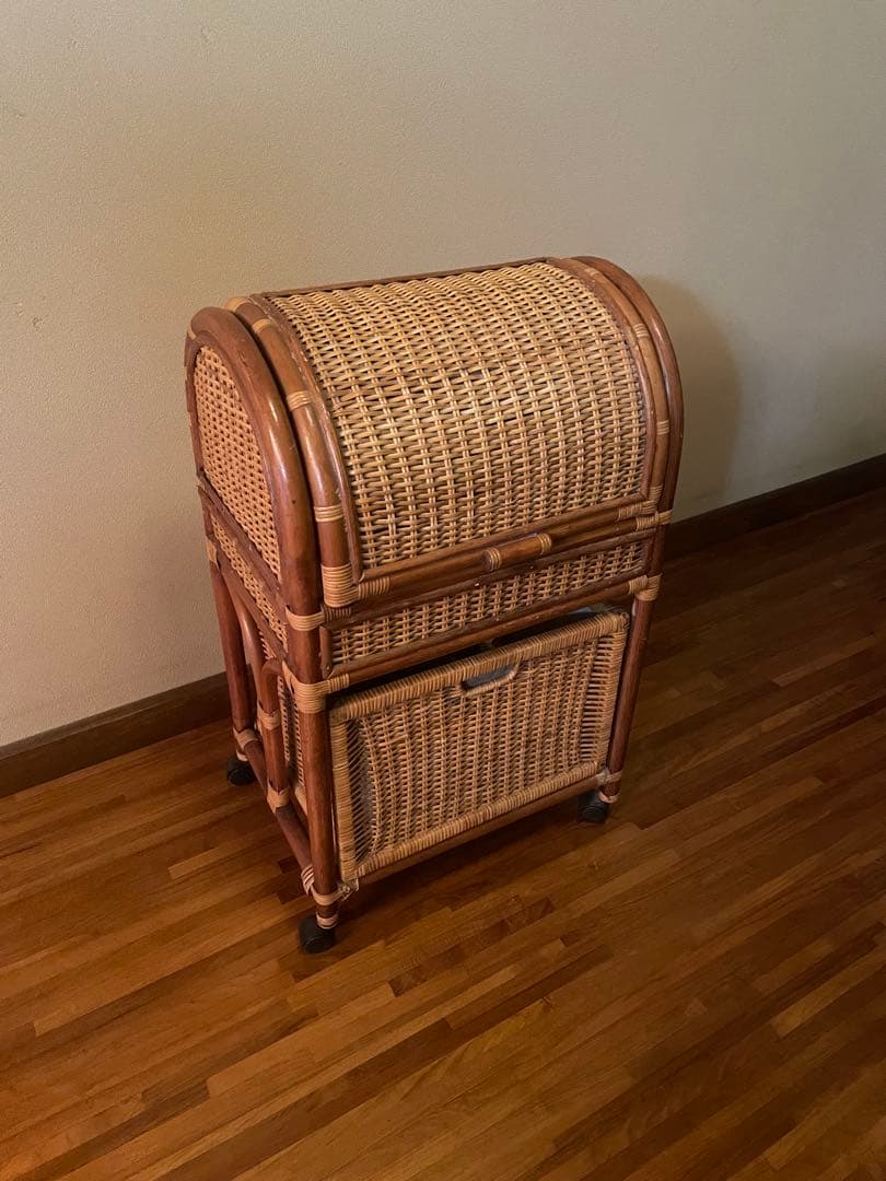 ラタン 収納カート 二段式 キャスター付き