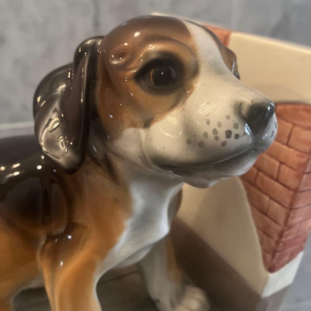 イタリア1950年代ビンテージ 手描きの瞳が美しいビーグル犬の陶器ブックエンド