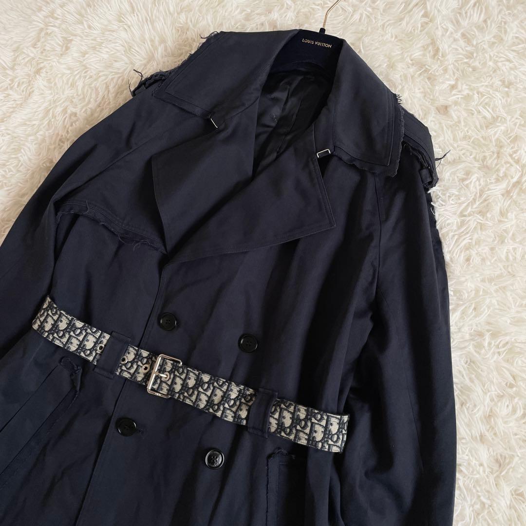 美品　XLサイズ　ディオールオム　オブリーク　トレンチコート　ダメージ加工　濃紺