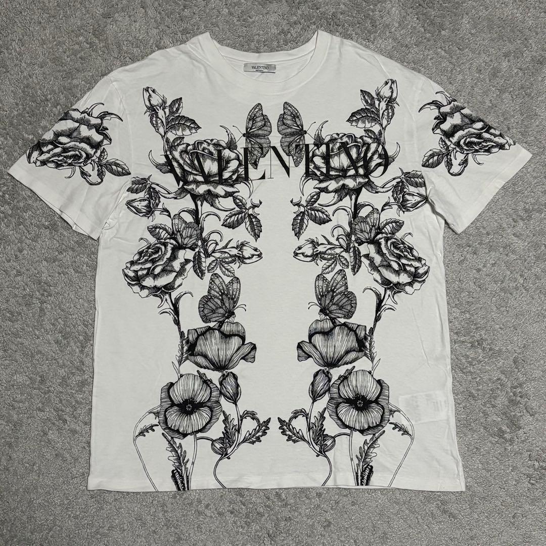 VALENTINO 花柄 蝶柄 Tシャツ ホワイト
