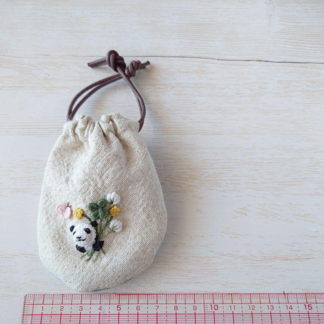 ちっちゃな巾着サシェ/詰替えタイプ【パンダとシロツメクサ】