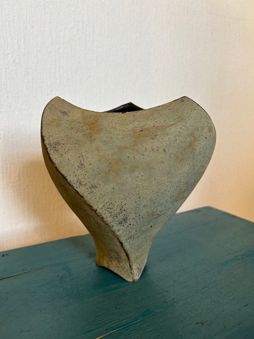 ★作家もの作品★高田かえ★花器フラワーベース大★青錆グリーンシャビーアートピース