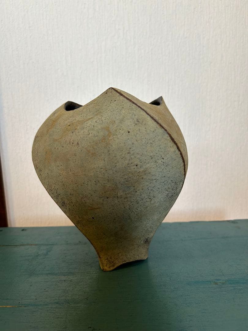 ★作家もの作品★高田かえ★花器フラワーベース大★青錆グリーンシャビーアートピース