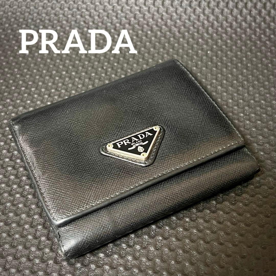 PRADA/プラダ☆コンパクトウォレット☆サフィアーノレザー☆三角ロゴ☆ブラック