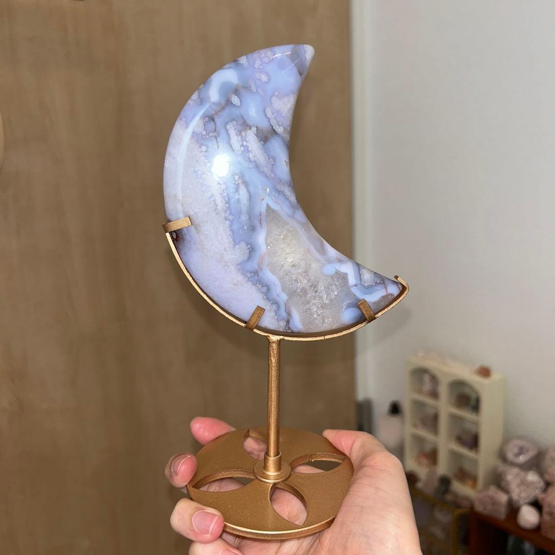 ブルー桜瑪瑙 bigサイズ 月 専用台座 クォーツ