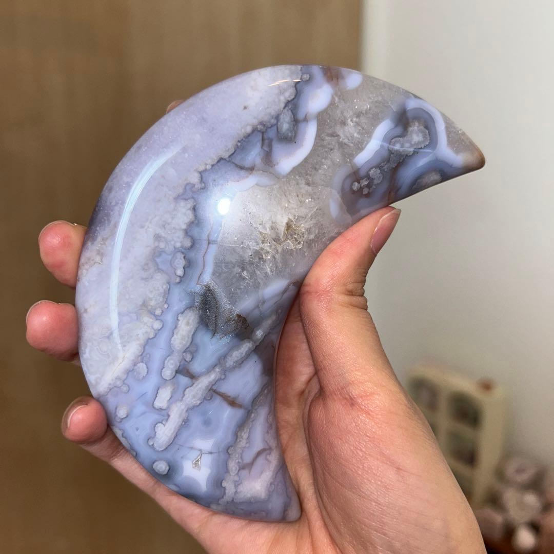 ブルー桜瑪瑙 bigサイズ 月 専用台座 クォーツ