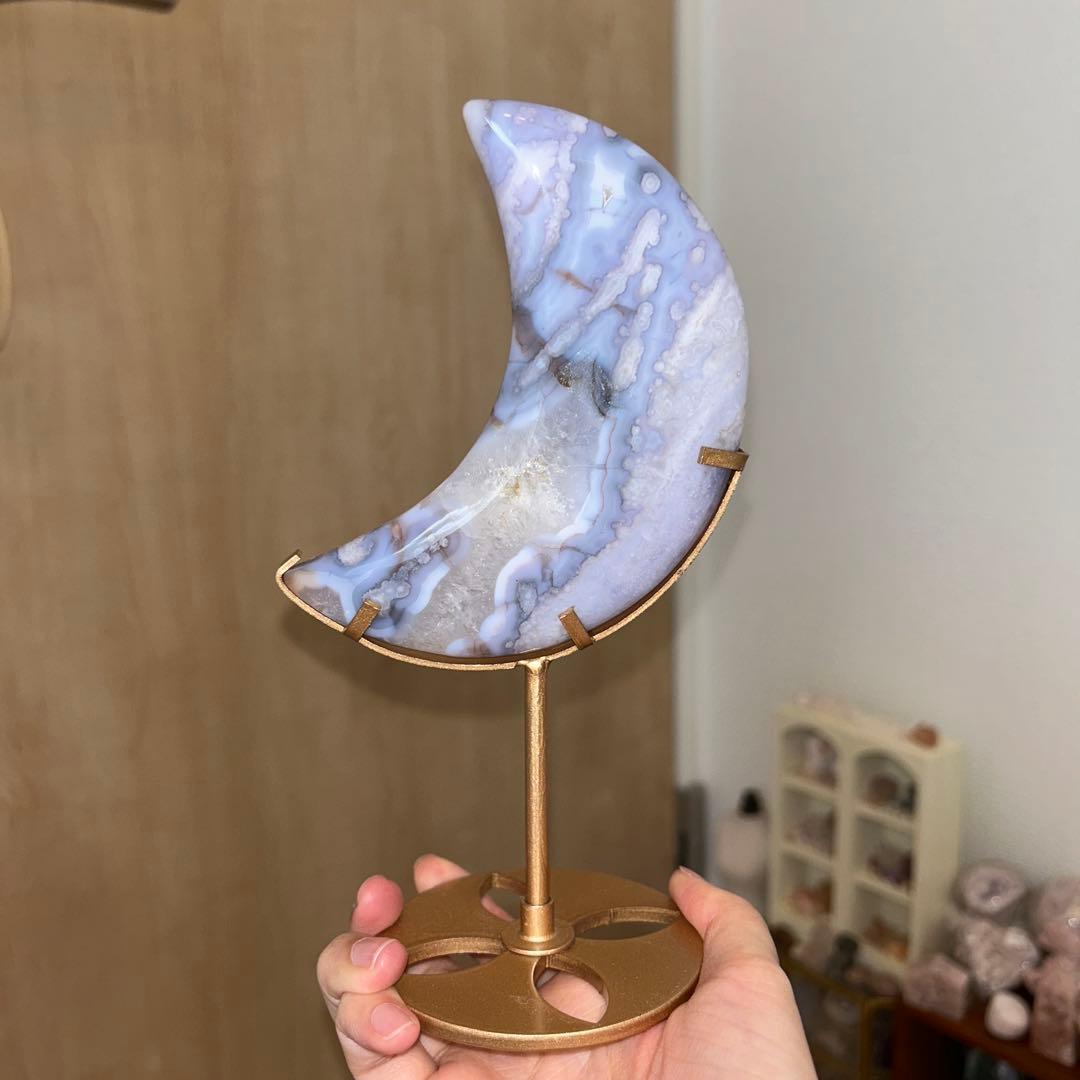 ブルー桜瑪瑙 bigサイズ 月 専用台座 クォーツ