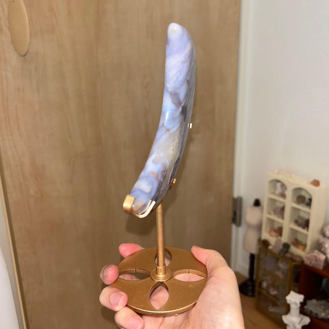 ブルー桜瑪瑙 bigサイズ 月 専用台座 クォーツ