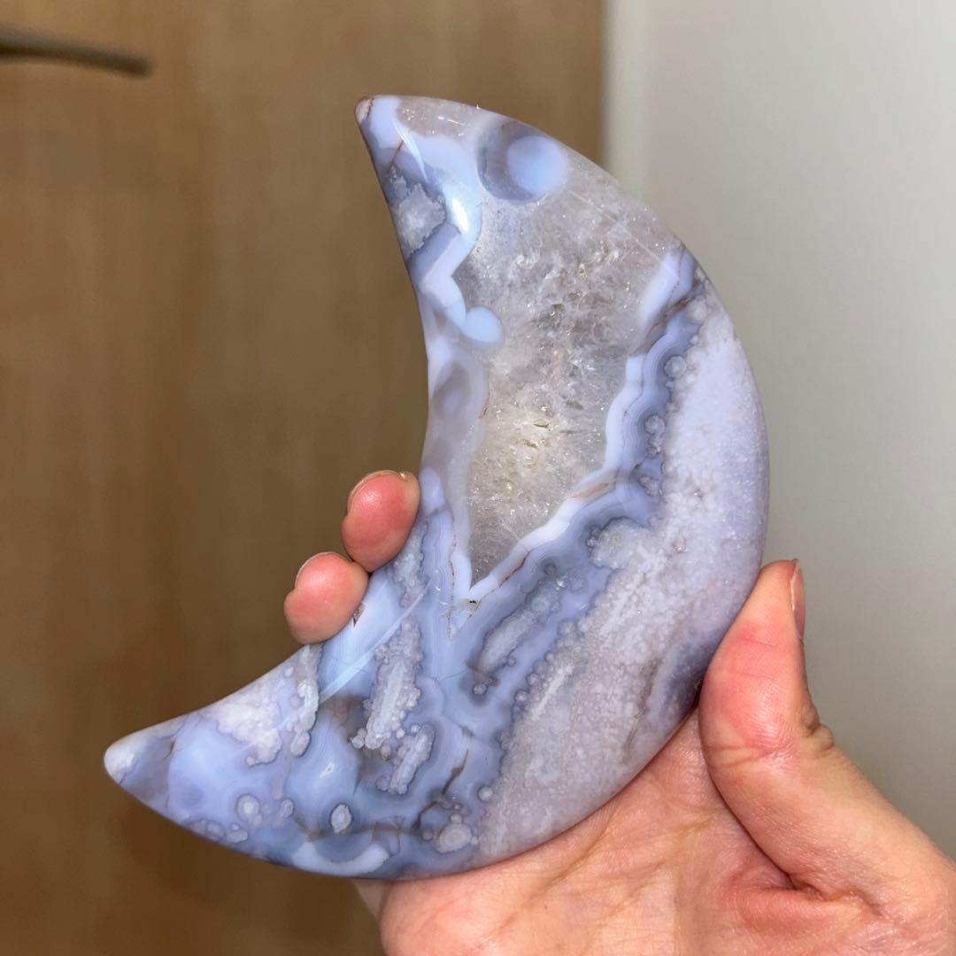 ブルー桜瑪瑙 bigサイズ 月 専用台座 クォーツ